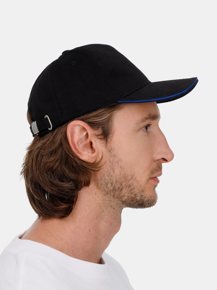 Бейсболка Long Beach, черная с ярко-синим