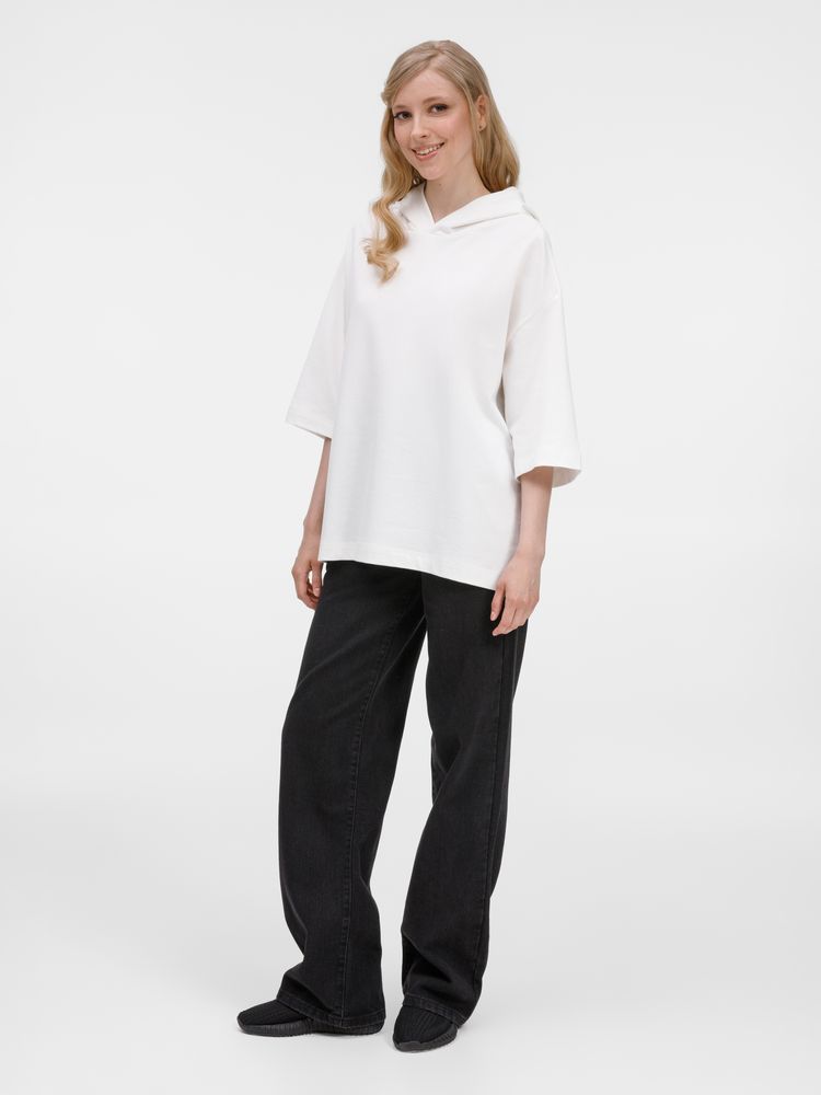 Футболка оверсайз унисекс с капюшоном Neofit, молочно-белая