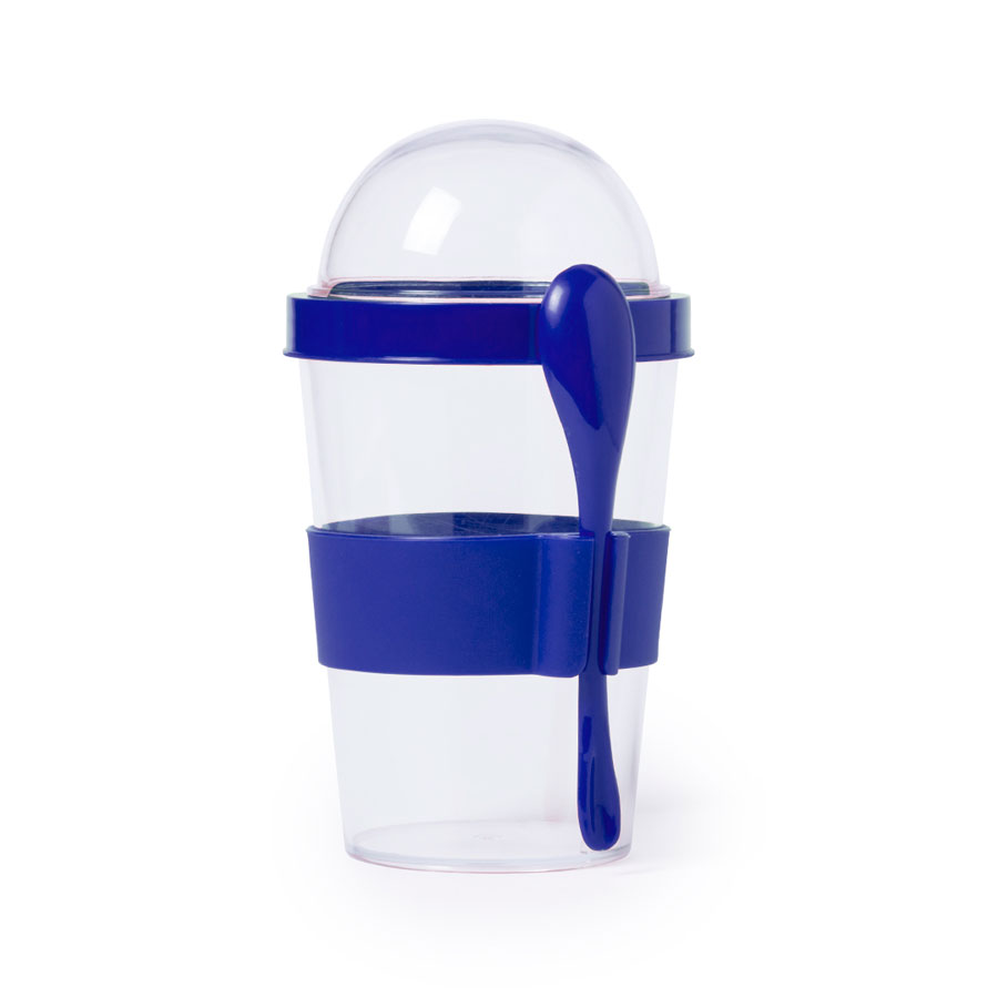 Контейнер для еды YOPLAT с ложкой, зеленый, 420 мл, 16,3х9см, пластик