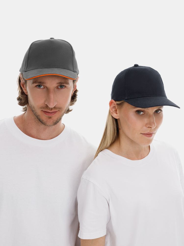 Бейсболка Long Beach, серая с оранжевым