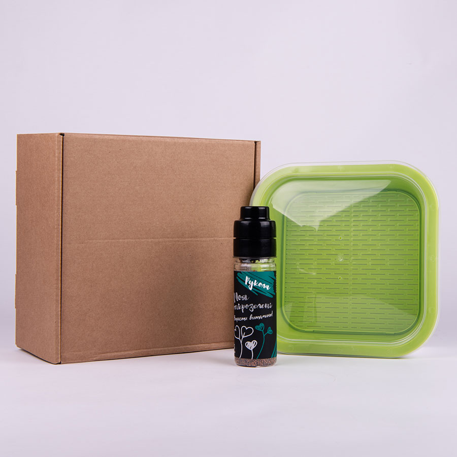 Подарочный комплект для проращивания микрозелени: проращиватель, семена мицуны