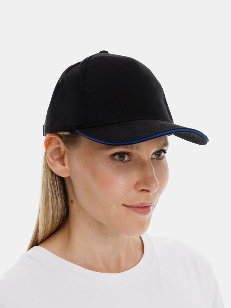 Бейсболка Long Beach, черная с ярко-синим