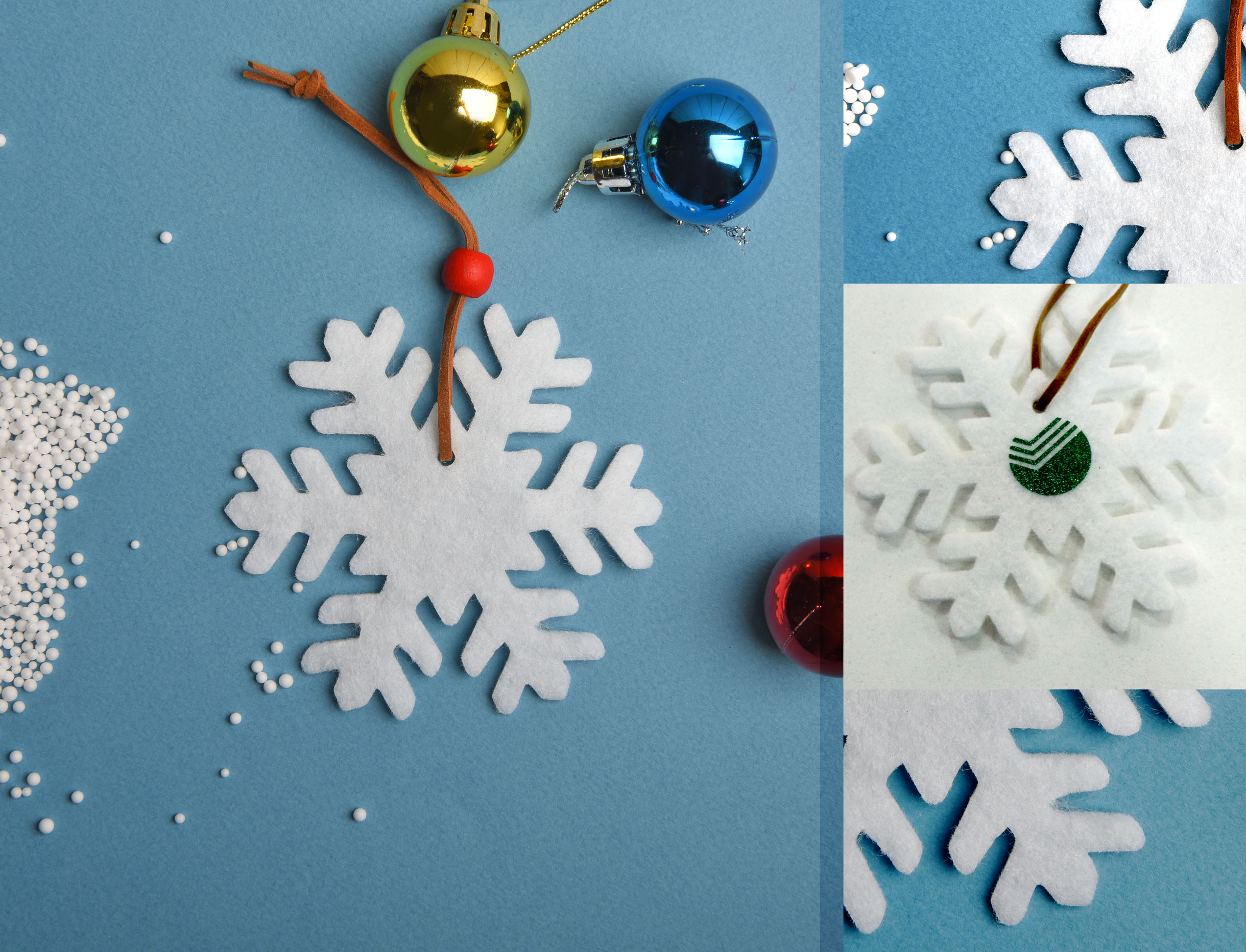 Украшение на елку "Снежинка"; 9х9х0,3см; фетр; шелкография