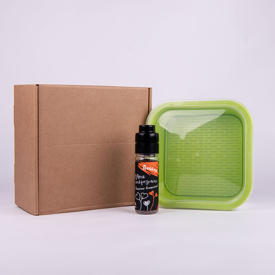 Подарочный комплект для проращивания микрозелени: проращиватель, семена мицуны